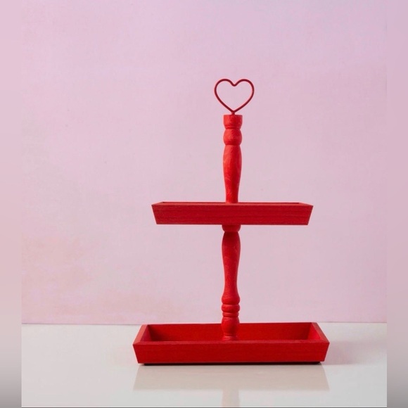 Celebrate It Other - Valentines Day Small Red Heart Wood Tier Tray Decor display shabby chic coquette